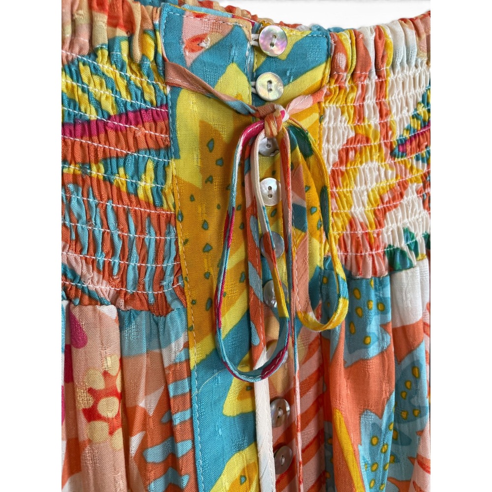 Christian Siriano Tropical Floral Smocked Button Front High Low Maxi Skirt M - Picture 7 of 16